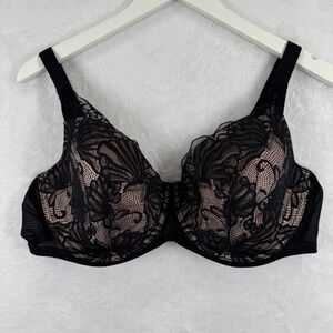 Paramour Black Lace Underwire Full Coverage Bra 42D Style 135061